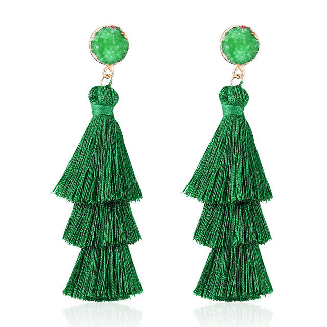 Wholesale Christmas Tassel Bell Long Earrings Hand Woven Alloy Women Jewelry Accessory Gift Boutique