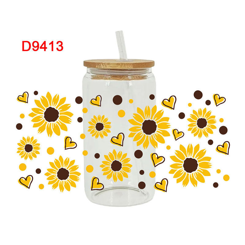 Wholesale Yellow blooming sunflowers  16oz Cup UV DTF Wraps