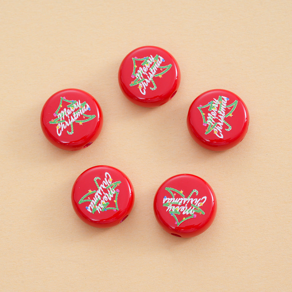 Wholesale 10pcs Christmas Series Printed Acrylic Disc Beads