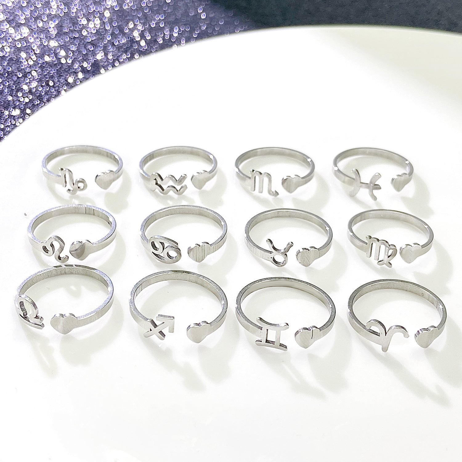 Wholesale Twelve constellation ring three-dimensional heart opening adjustable ring