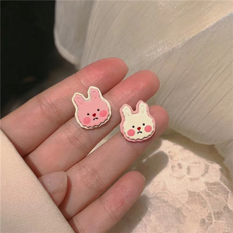 Wholesale 3D Rabbit Pink Peach Heart Alloy Earrings