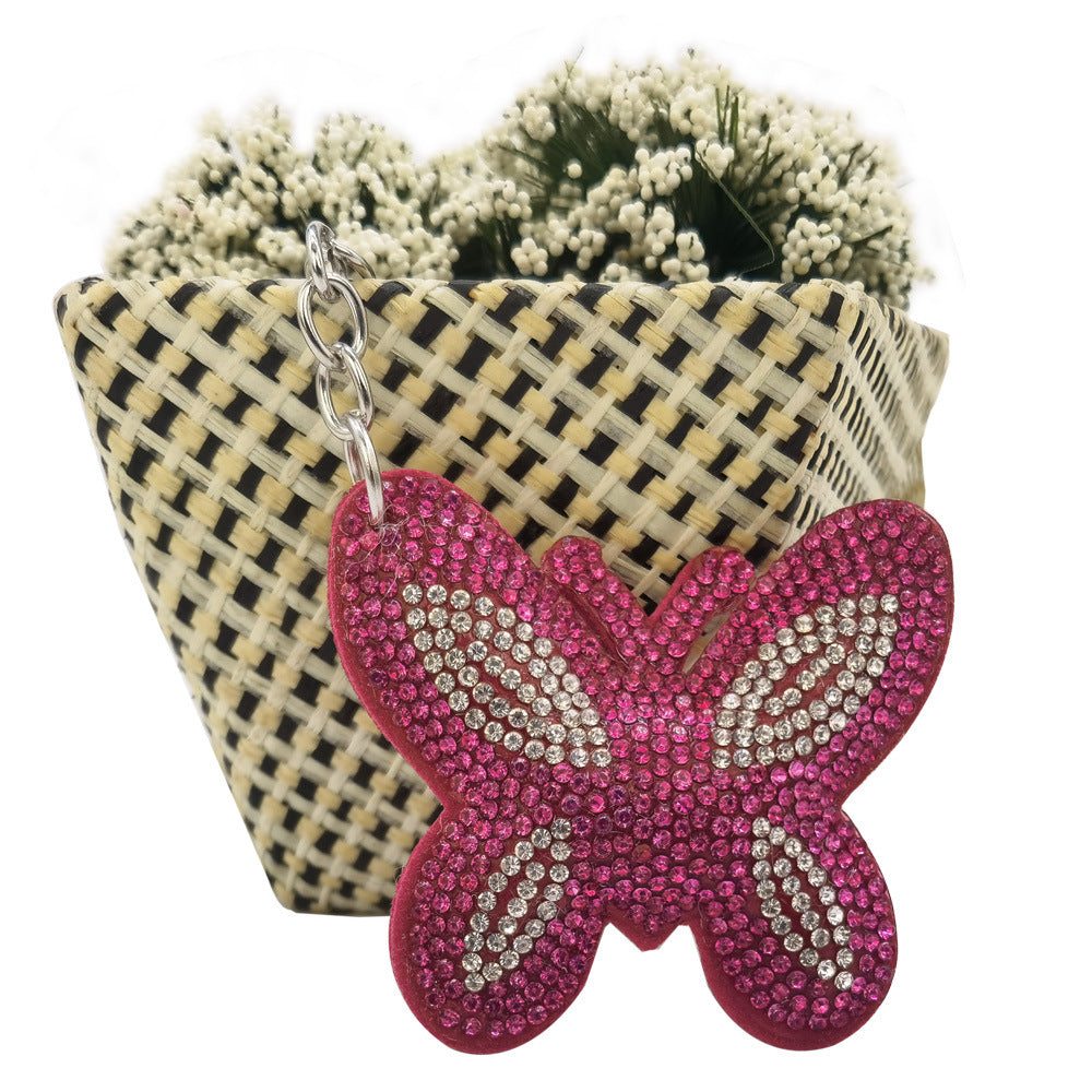 Wholesale 4pcs diamond butterfly keychain rhinestone animal key ring