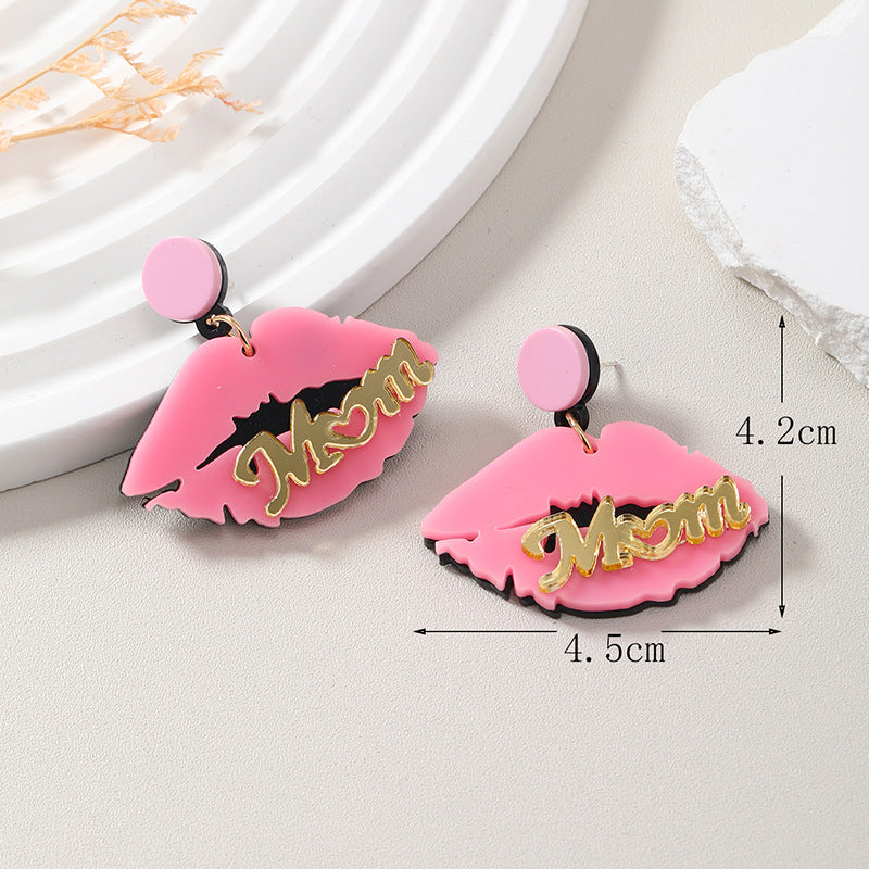 Wholesale Alphabet pink lips acrylic earrings