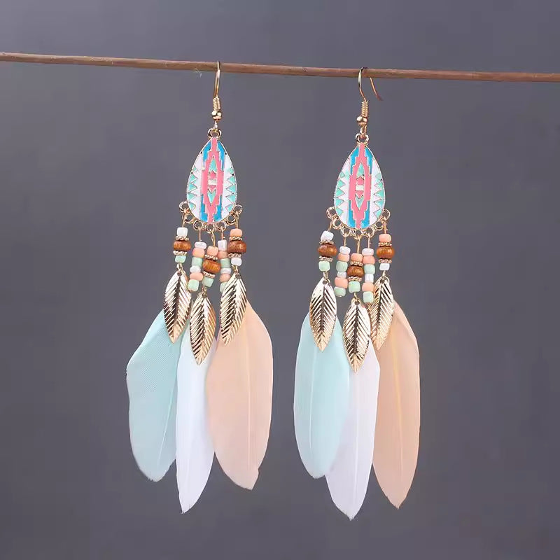 Wholesale Ethnic style super fairy high-end feather earrings