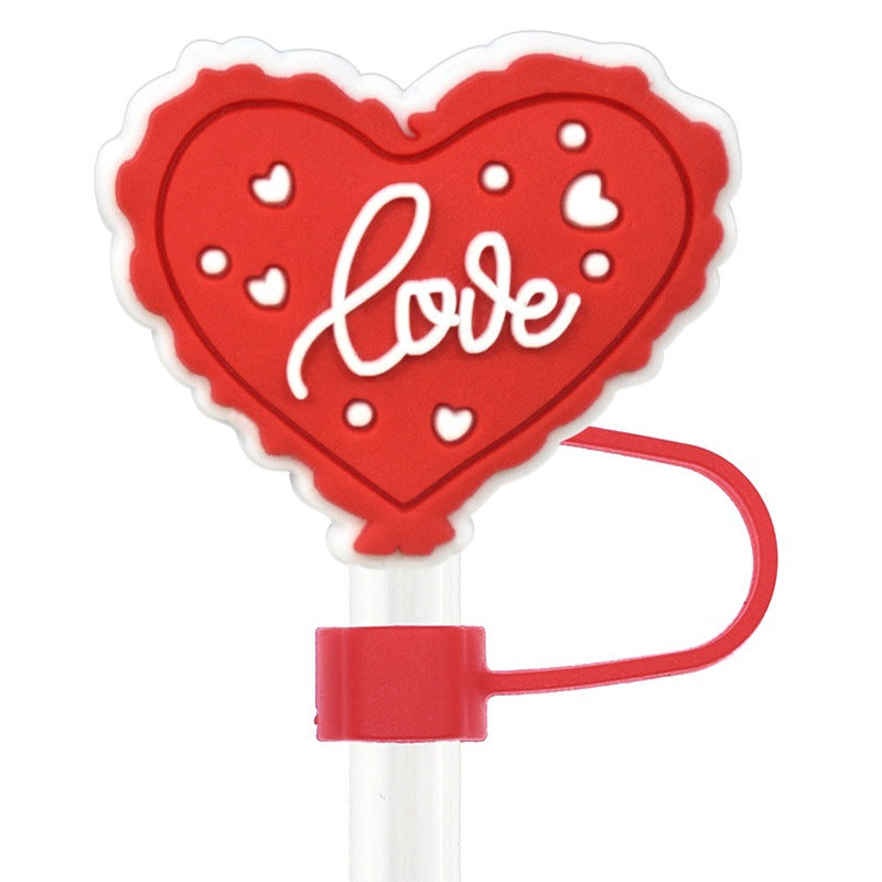 Wholesale Random 100pcs Valentine' s Day Love Water Cup  10mm Universal Party Straw Tube Cap