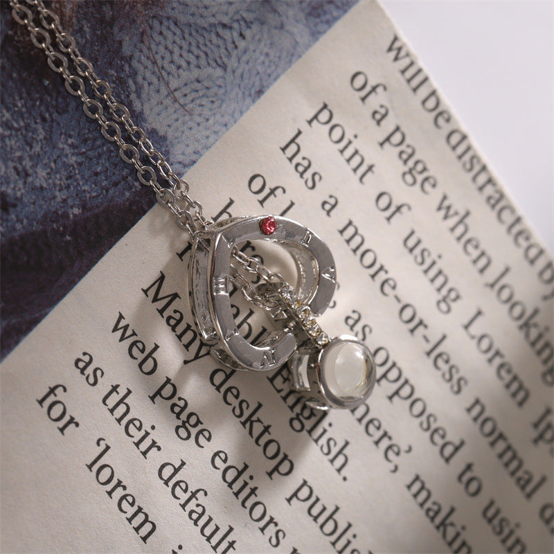 Wholesale Sterling silver creative diamond 100 languages I love you love heart projection clavicle necklace