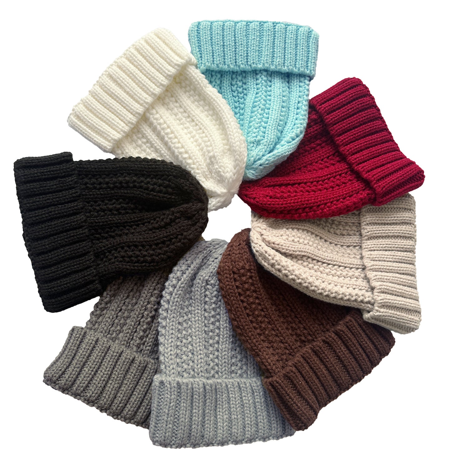 Wholesale Vertical Striped Curled Edge Knitted Wool Warm Hat