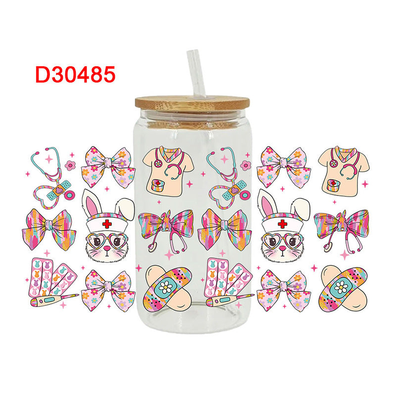 Wholesale Colorful bow tie ECG medical series 16oz Cup UV DTF Wraps