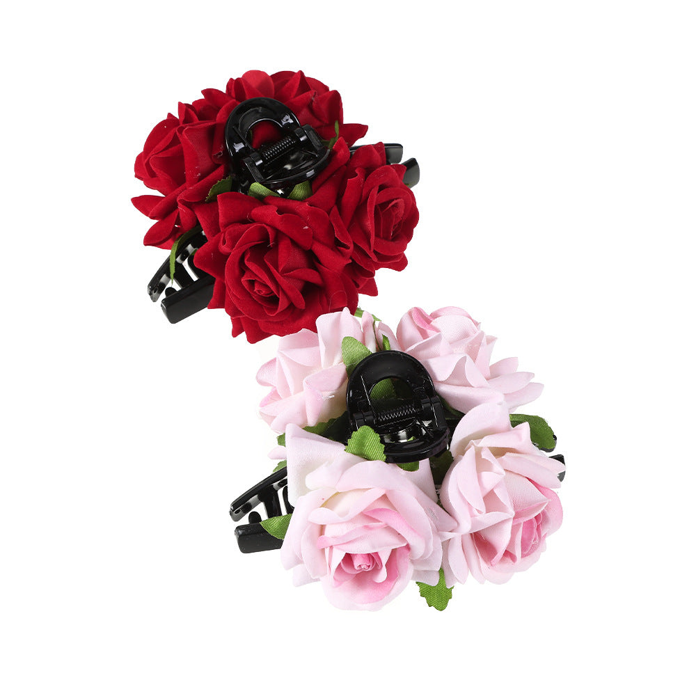Wholesale Valentine's Day gift rose one-word artificial flower updo shark clip hair accessories