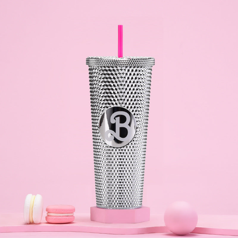 Wholesale double-layer plastic 710ml large capacity straw cup with hand durian diamond cup