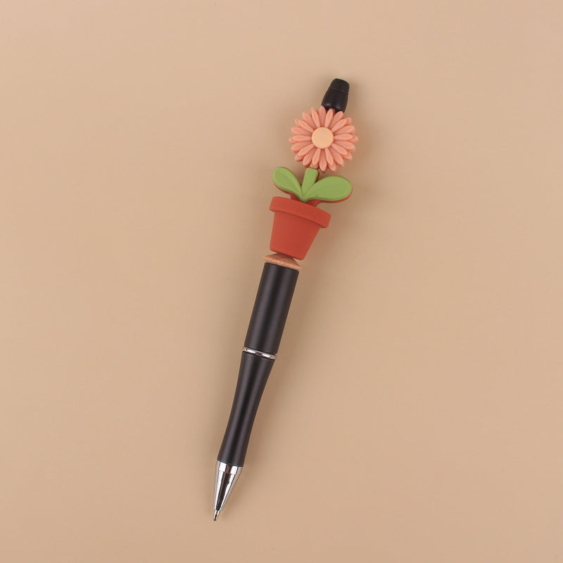 Wholesale Beadable Silicone Beaded Sunflower Potted Wooden Beads Plastic Ballpoint Pen
