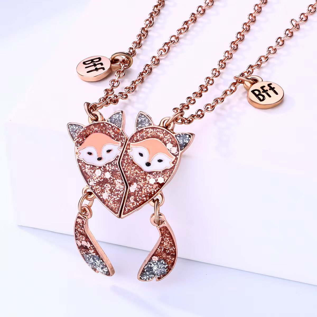 Wholesale Fox Necklace Cartoon Kidsren' s Magnet Stone Attracting Bff Necklace Set