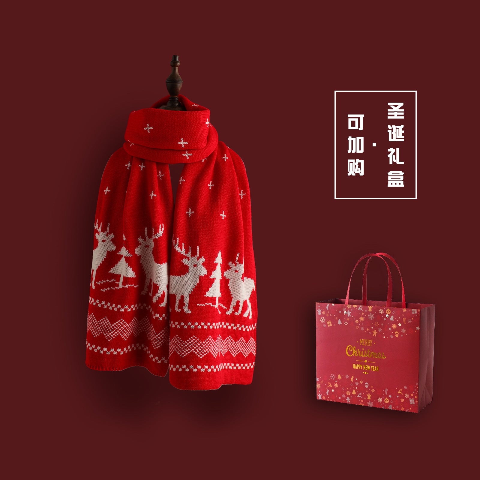 Wholesale Red Christmas Tree Knitted Wool Scarf