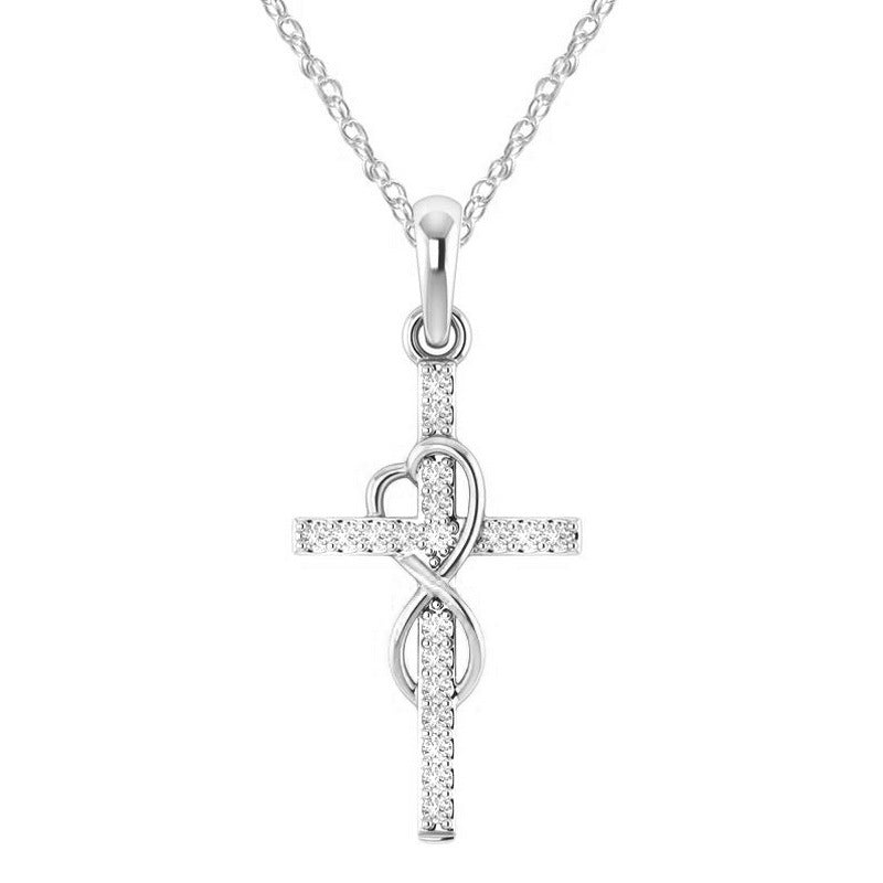 Wholesale  8-Shaped Cross with Diamond-Studded Collarbone ChainReligious Necklace