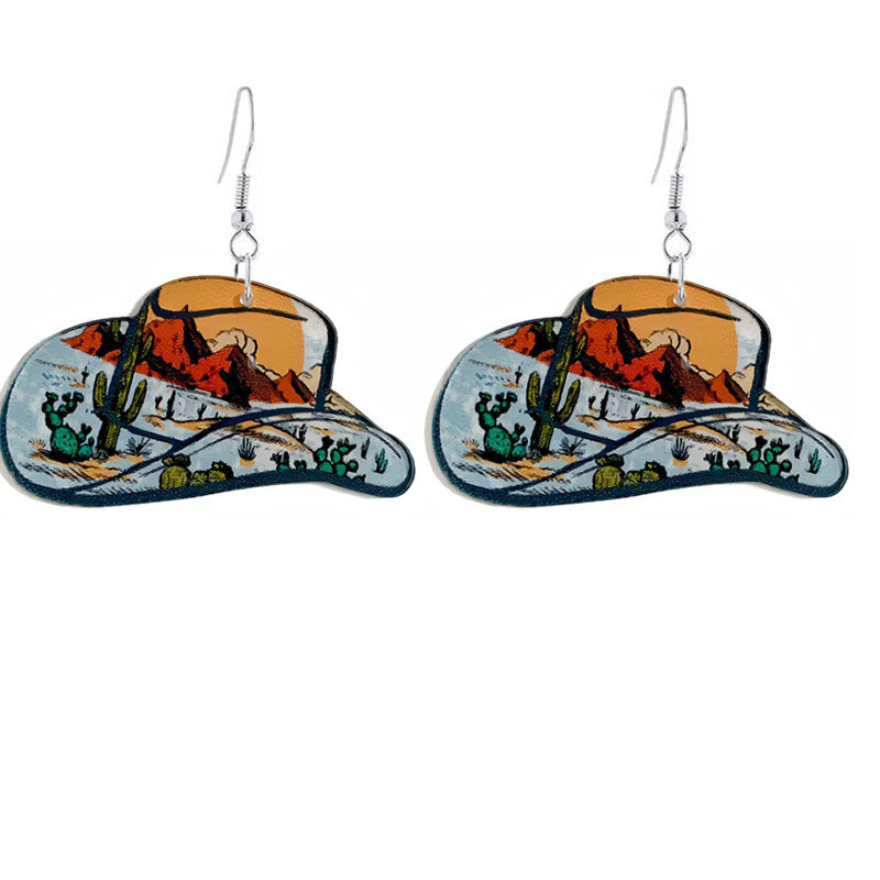 Wholesale Western Cowboy Hat Acrylic Earrings