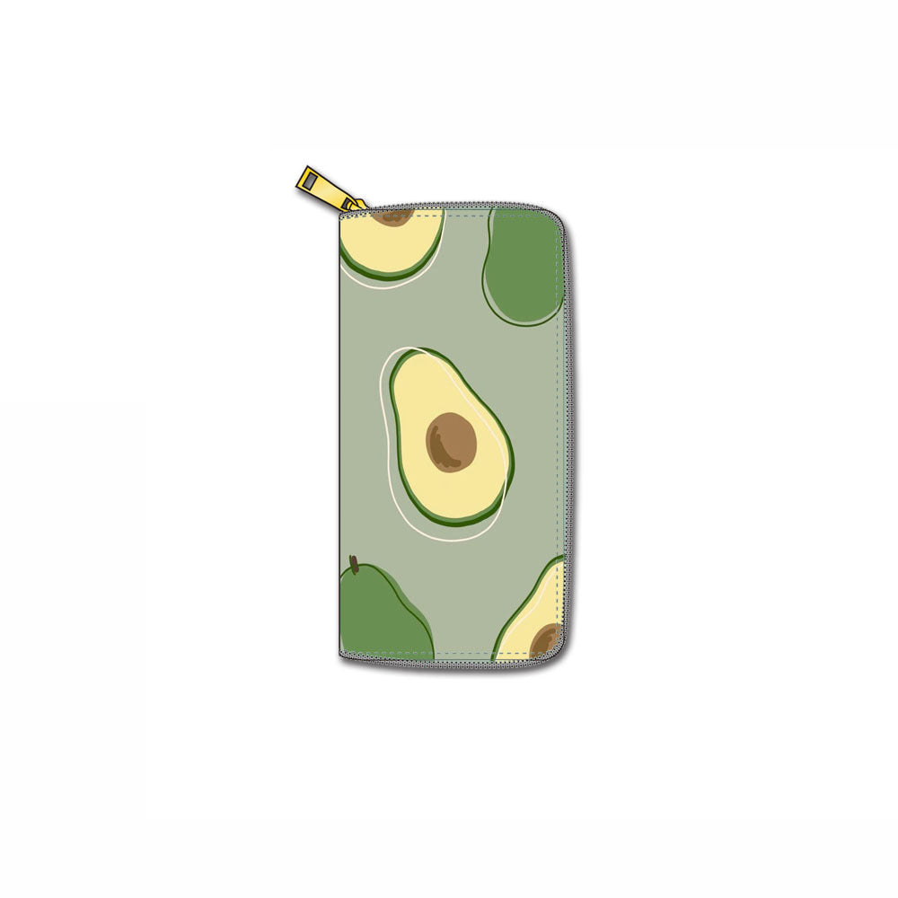 Wholesale Fruit Avocado PU Long Zipper Comic Print Wallet