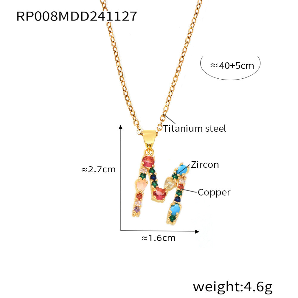 Wholesale Copper micro-inlaid colored zircon 26 English letters individual pendant niche hip-hop clavicle chain