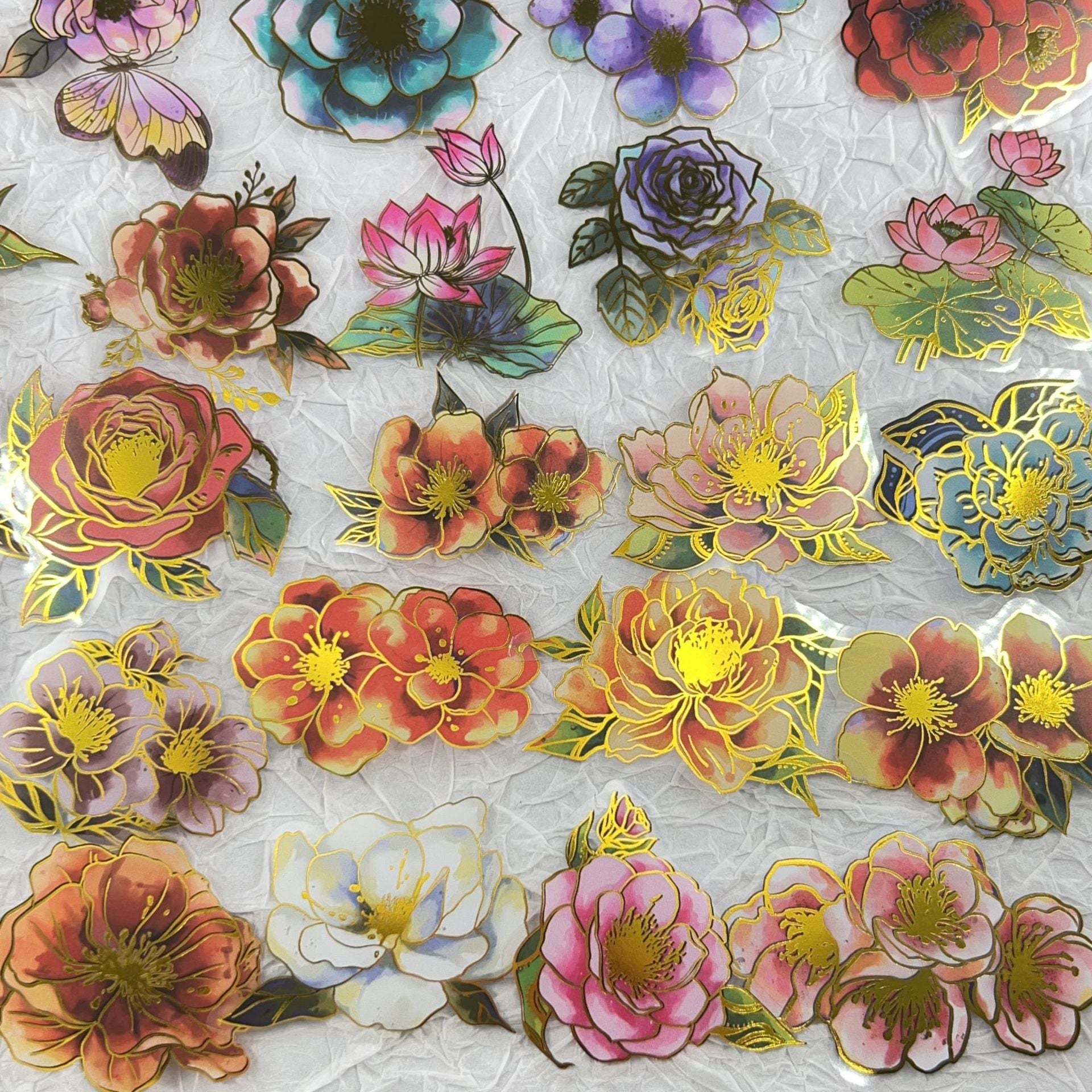 Wholesale 50pcs hot stamping floral Waterproof Vinyl Stickers