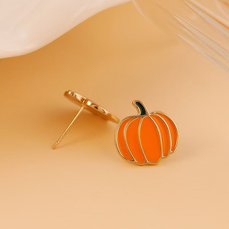 Wholesale New Orange Pumpkin Halloween Ear Needle Simple Niche Halloween Oil Drop Earrings Earrings Fun