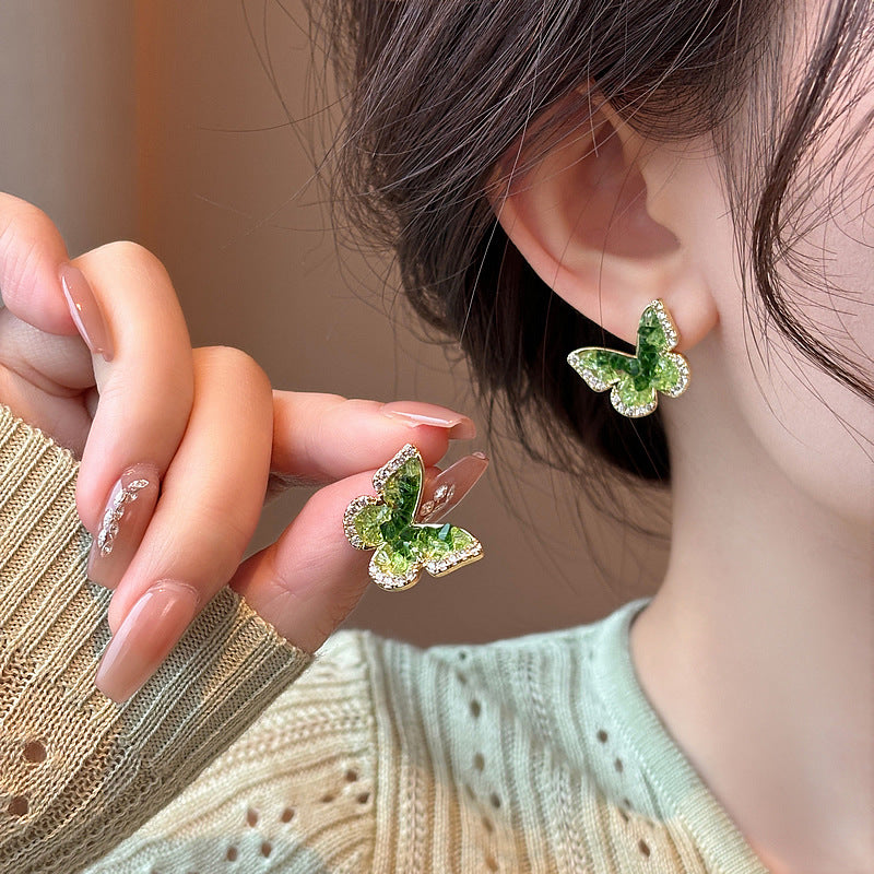 Wholesale Green Crystal Butterfly High-end Fashion Earrings