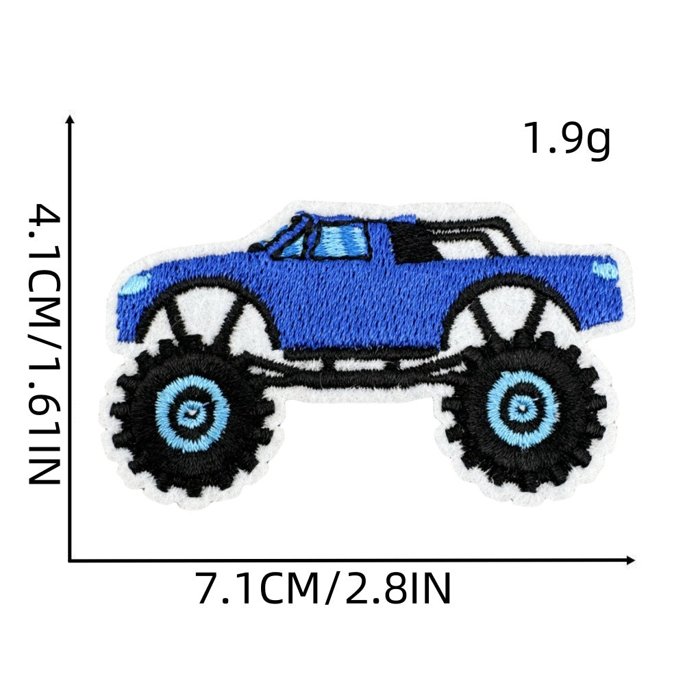 Wholesale Trendy Monster Truck Embroidered Patch Polyester Sew On Applique For Kids Clothing Bags And DIY Crafts