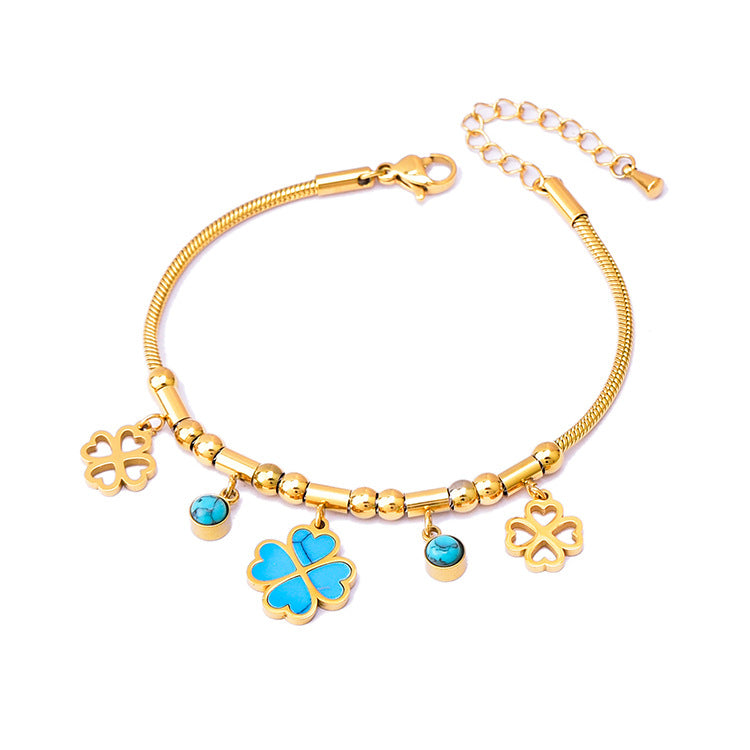 Wholesale Round Tube Five-pointed Star Necklace Turquoise Clavicle Pendant Long Tassel Earrings Bracelet Set