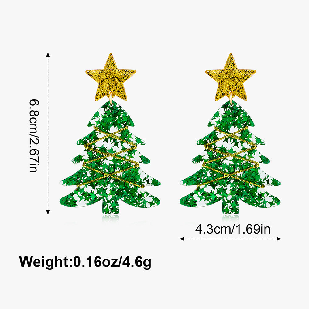 Wholesale Christmas tree atmosphere hollow five-pointed star diamond earrings