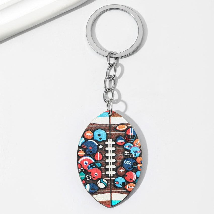 Wholesale Sports Style Rugby Wooden Keychain