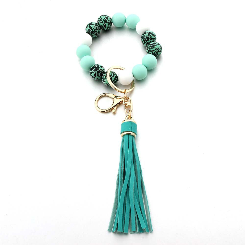 Wholesale Solid Wood Beads Silicone Beads Tassel Pendant Creative DIY Beaded Wrist Keychain