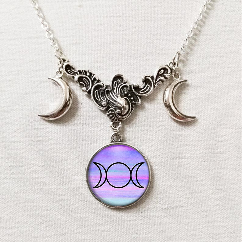 Wholesale  Triple Moon Goddess Crescent Crystal Glass Pendant Necklace Handmade Ladies Jewelry Gifts