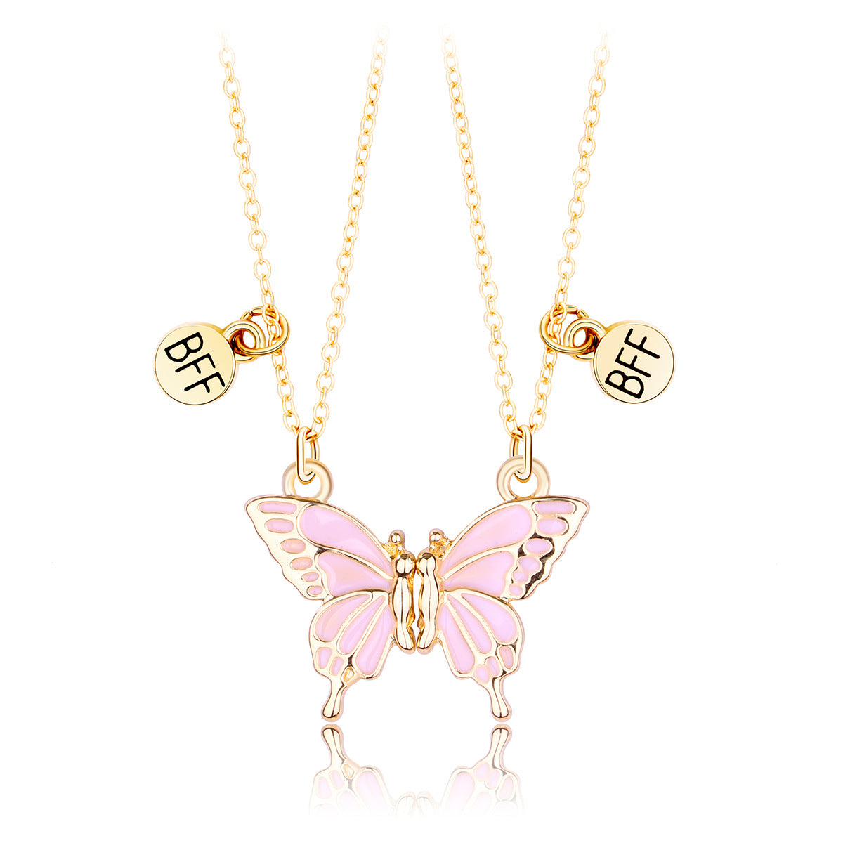Wholesale 5pcs Butterfly Necklace  Magnet Stone Attracting Bff Alloy Dripping Oil