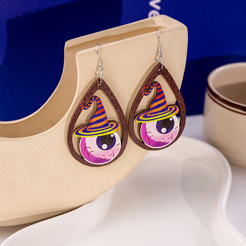 Wholesale and Wholesale of Halloween Party Wooden Pumpkin Earrings