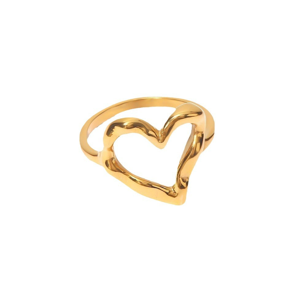 Wholesale Hammer Pattern Love Stainless Steel 18K Gold Plated Ring