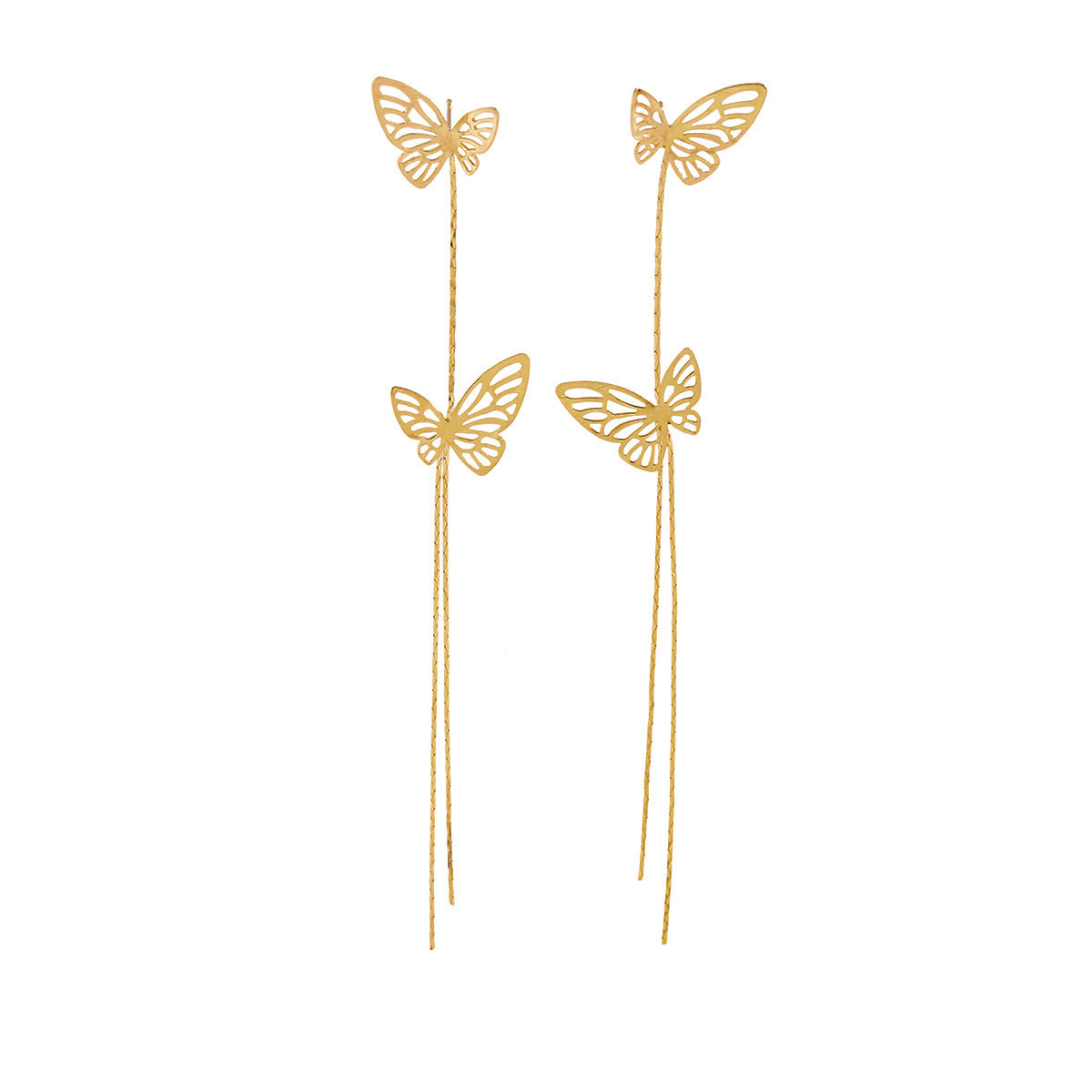 Wholesale Butterfly Tassel Long Chain Alloy Stud Earrings