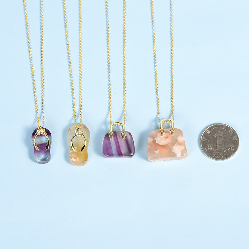 Wholesale Natural Crystal Raw Stone Shoe-shaped Colorful Fluorite Necklace