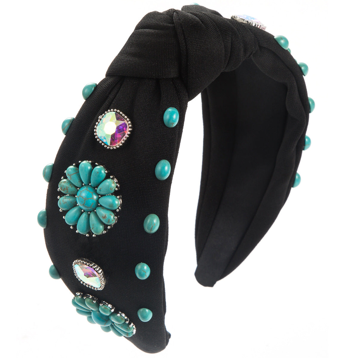 Wholesale Vintage Turquoise Wide Brim Beaded Floral Headband