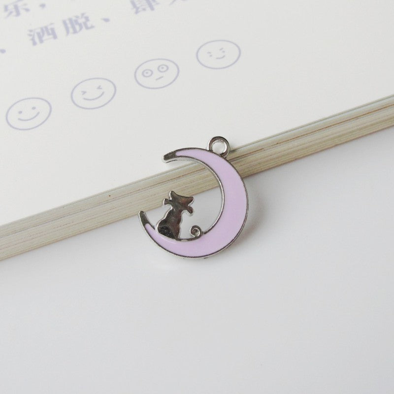 Wholesale Moon Cat Oil Dropping Alloy Jewelry Pendant Charms