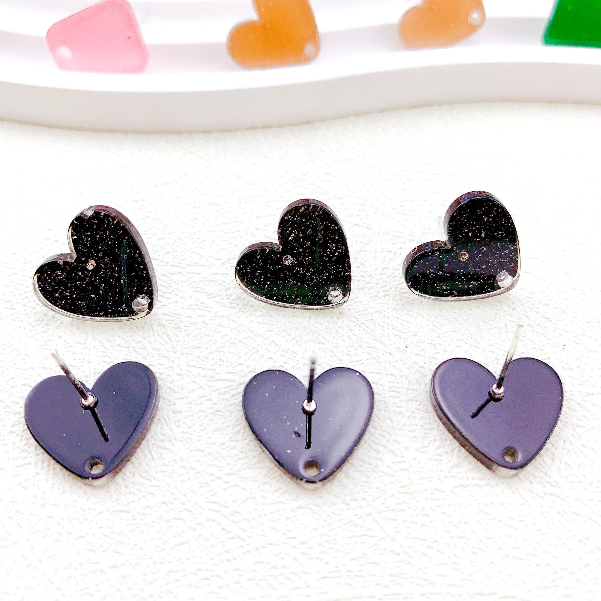 Wholesale 50PCS Handmade DIY Acrylic Fine Glitter Heart Trapezoid Colorful 925 Silver Needle Hole Earrings