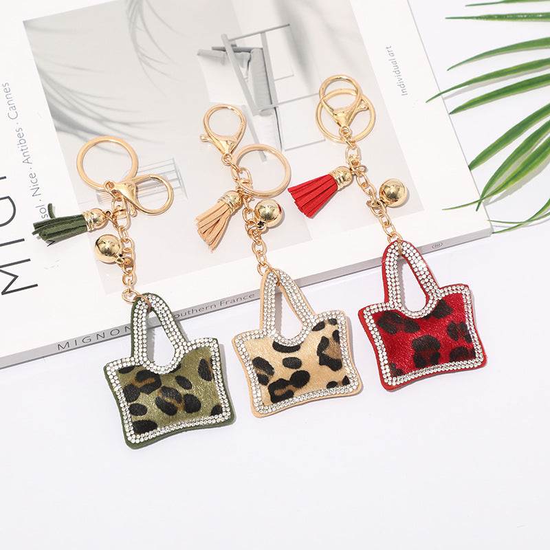 Wholesale Velvet Leopard Print Bags with Hot Diamond Keychains