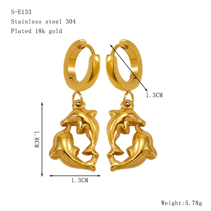 Wholesale Gold Turtle  Conch Starfish  Crab Pendant Titanium Steel Earrings