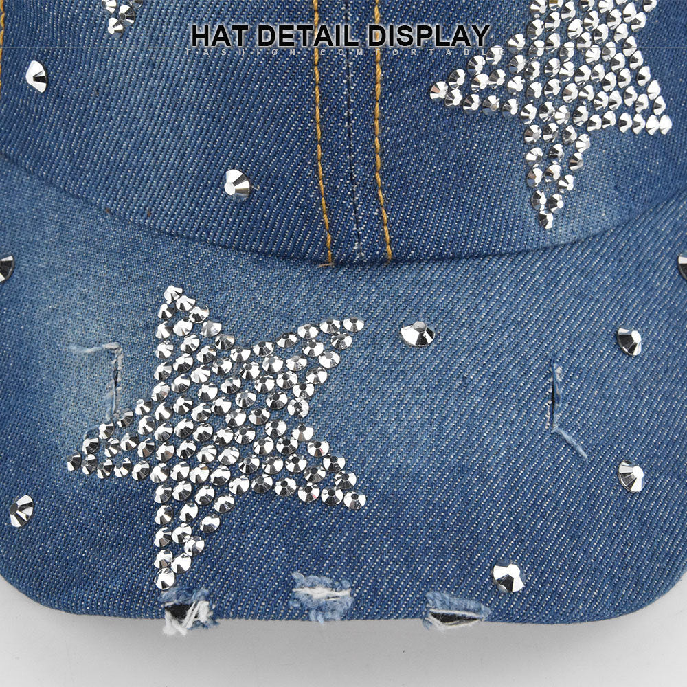 Wholesale Pentagram Diamond Washed Denim Baseball Caps