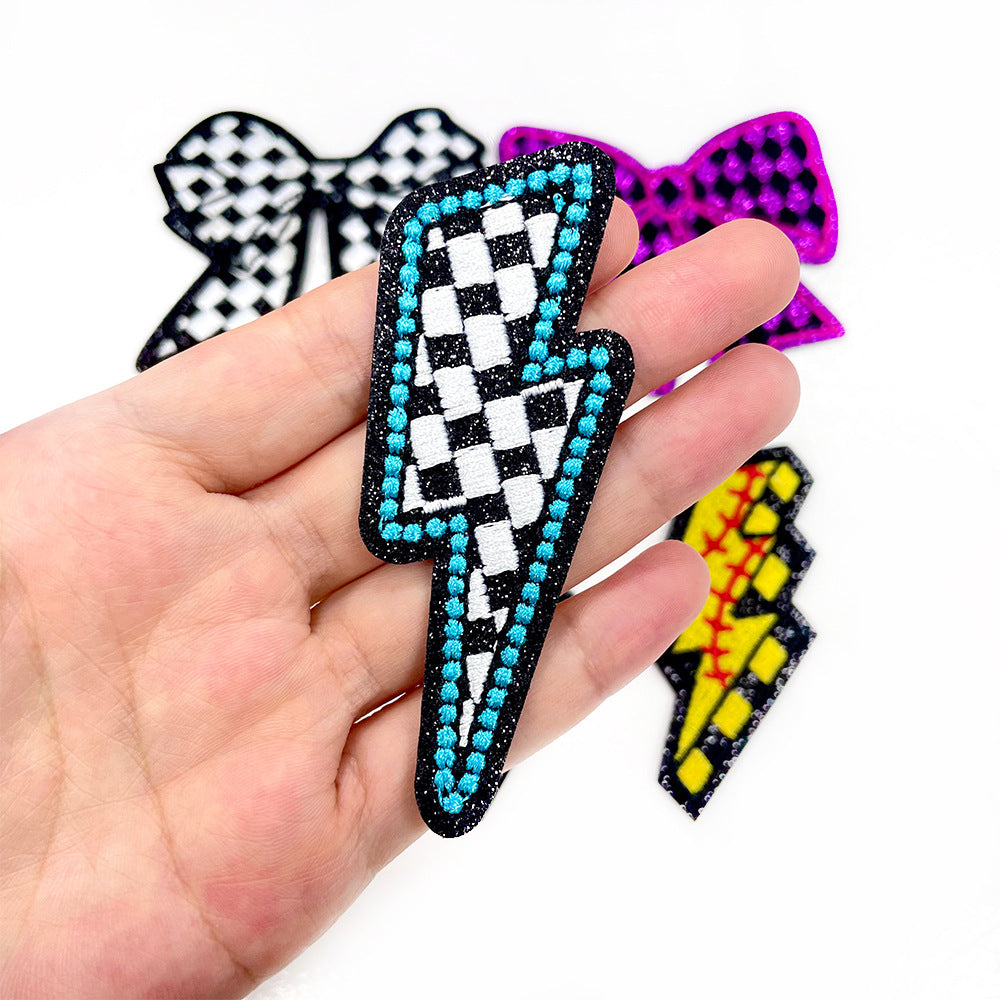 Wholesale Stylish Polyester Iron On Embroidered Patch Bow Plaid Design DIY Clothing Accessory For Resale