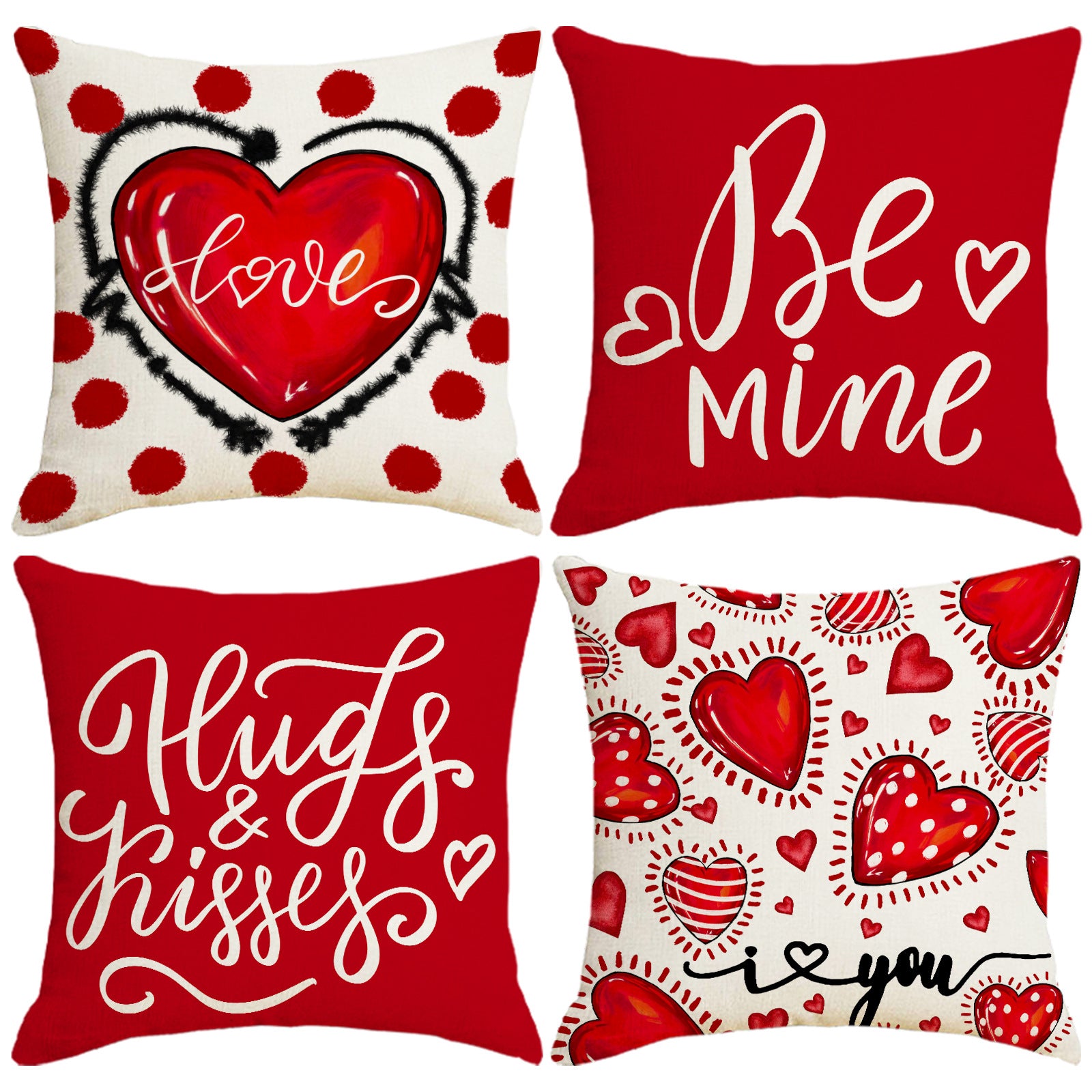 Wholesale Valentine' s Day Set Pillowcase Red  Heart  Lmitation Linen Pillowcase