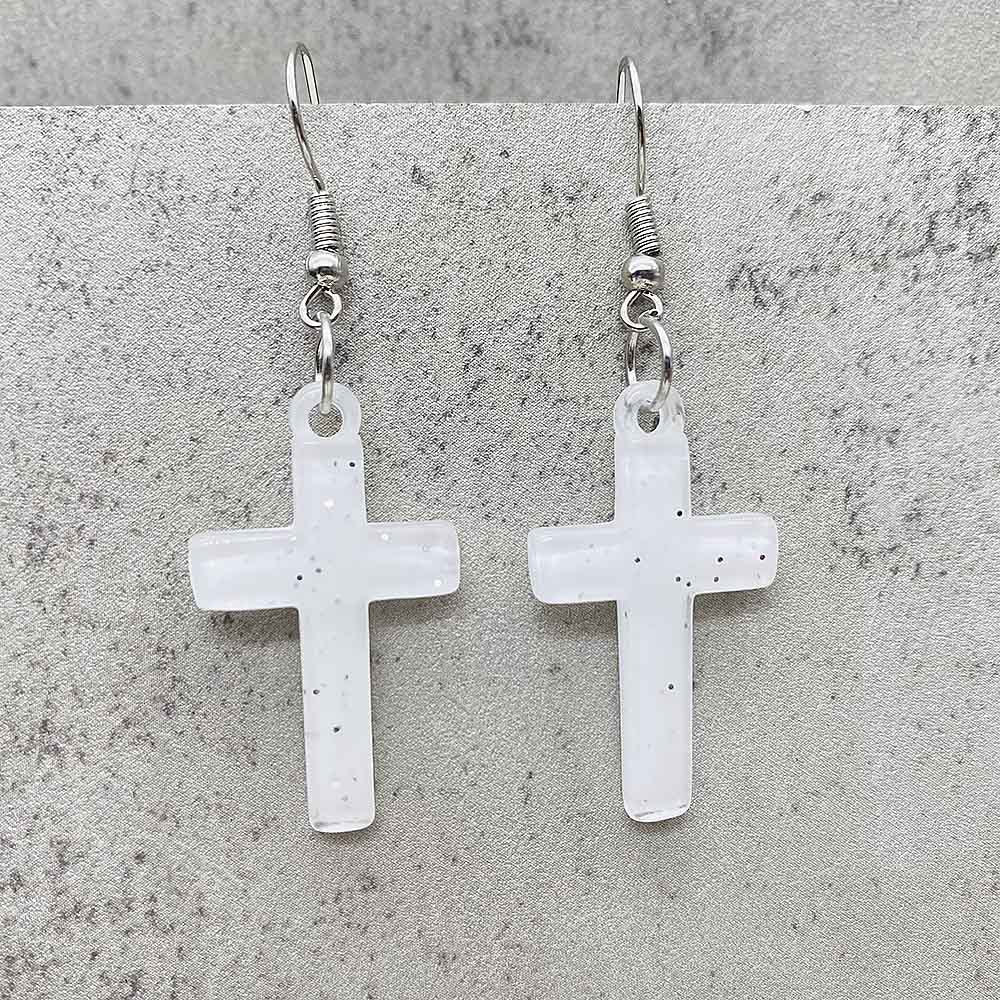 Wholesale Stylish Glitter Cross Resin Drop Earrings
