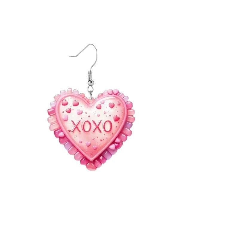 Wholesale Valentine' s Day Flat Acrylic Pink Heart Earrings