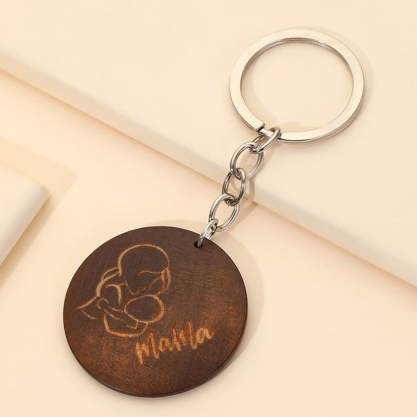 Wholesale Mother's Day MAMA Wooden Round Brand Keychains