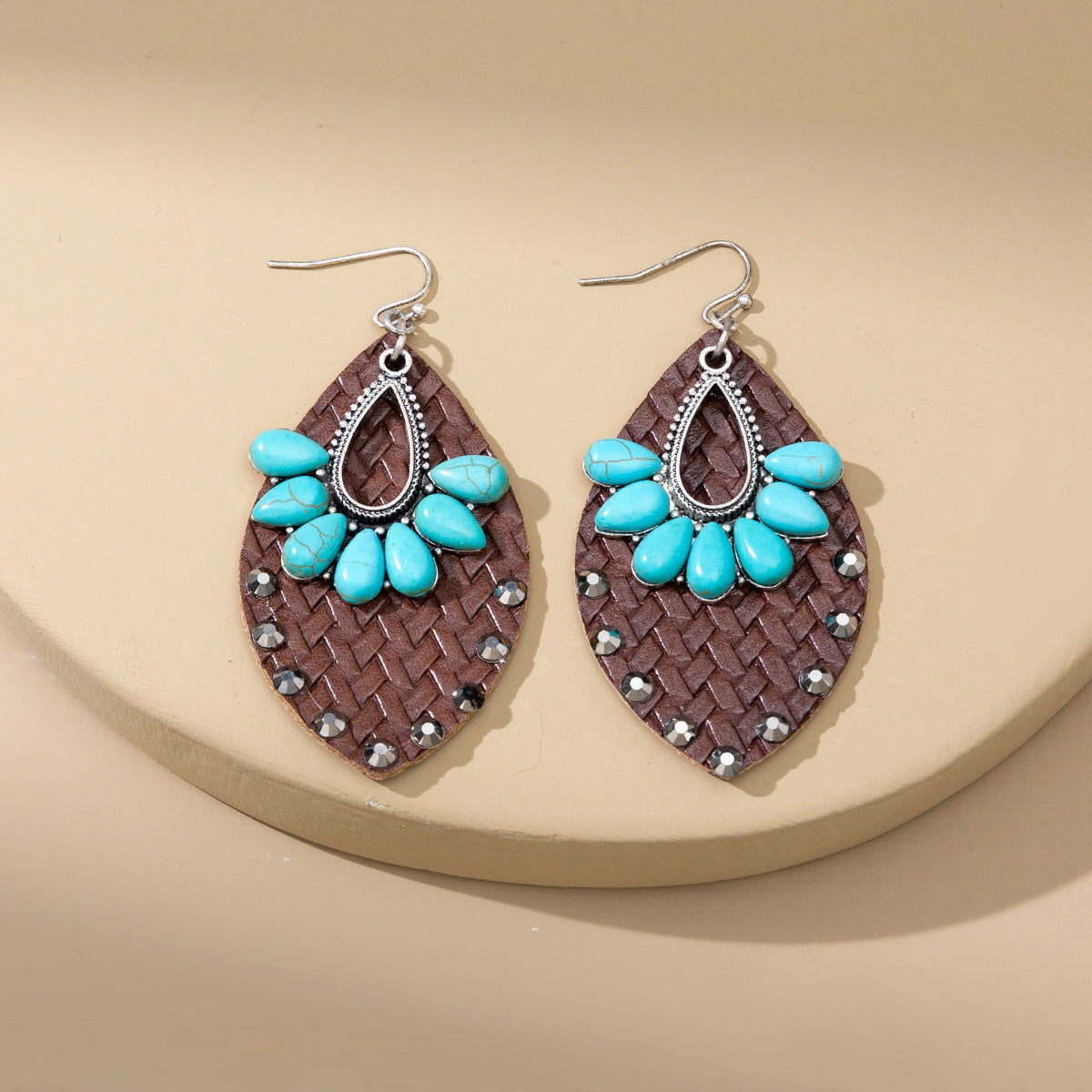 Wholesale Boho Feather Leather Drop Earrings