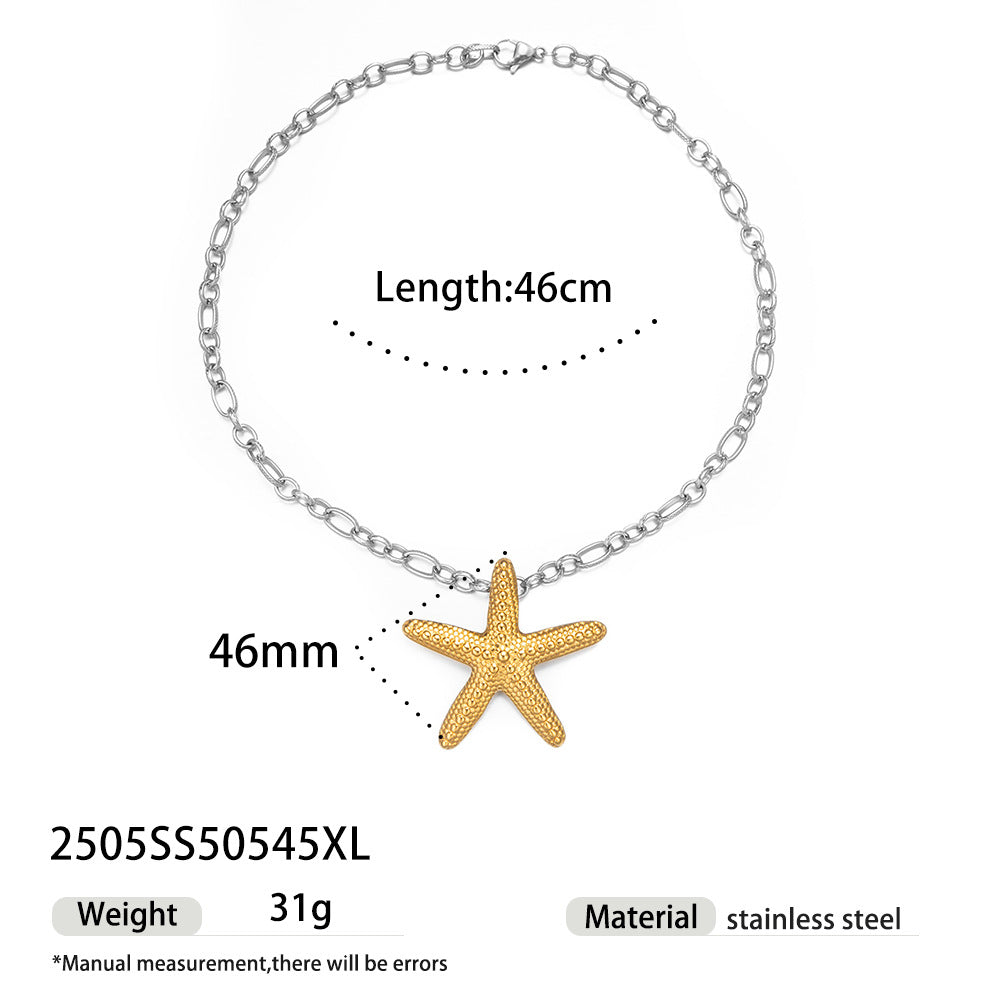 Wholesale Tyna European and American Light Luxury 18K Gold Stainless Steel Conch Sea Star Sun Thick Rope Necklace All-match Cross-border Trendy Jewelry