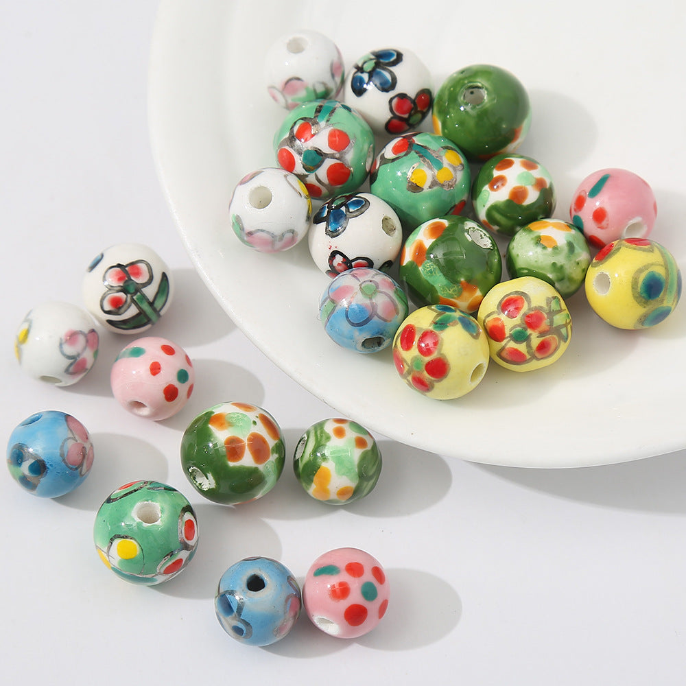 Wholesale 5PCS/PACK Painted Flowers Ceramic Beads