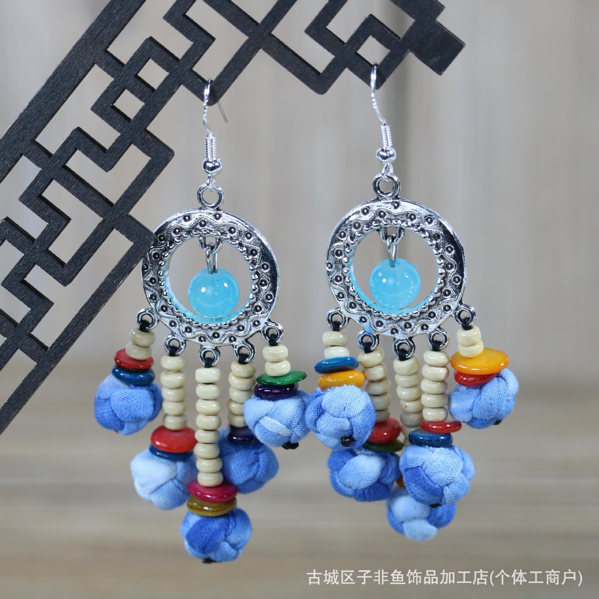 Wholesale Ethnic Style Tie-Dye Style Blue-Dyed Fabric Handmade Earrings